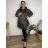 Bunda jesenný dlhý rukáv dámska nadrozmer (54/56/58 ONE SIZE) TALIANSKA MÓDA IM425506/DU 54/56/58 zelená khaki