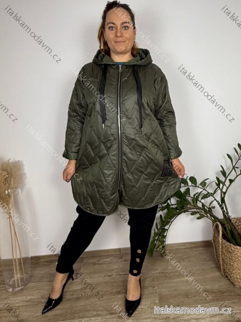 Bunda jesenný dlhý rukáv dámska nadrozmer (54/56/58 ONE SIZE) TALIANSKA MÓDA IM425506/DU 54/56/58 zelená khaki