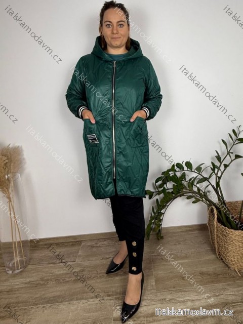 Bunda jesenná s kapucňou na zips dlhý rukáv dámska nadrozmer (52/54/56 ONE SIZE) TALIANSKA MÓDA IM425531/DU  tmavo smaragdová