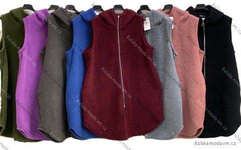 Vesta predĺžená s kapucňou na zips bez rukávu dámska nadrozmer (48/50/52 ONE SIZE) TALIANSKA MÓDA IMC25368