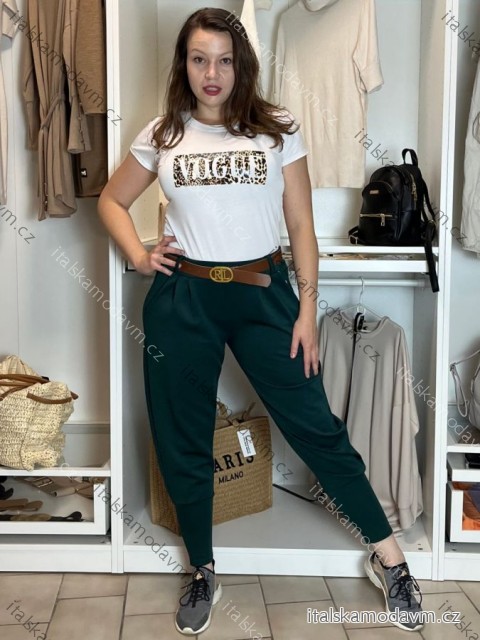 Kalhoty elegantní s páskem dámské nadrozměr (M/L/XL ONE SIZE) ITALSKÁ MÓDA IMD2500011/DUR