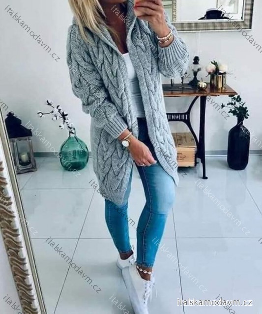 Cardigan pletený teplý dlouhý rukáv dámský (S/M/L ONE SIZE) ITALSKÁ MÓDA IMC23308