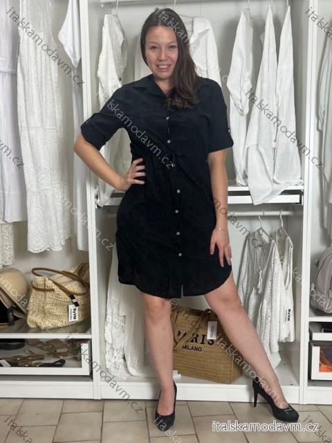 Šaty krátke košeľové 3/4 rukáv dámske (S/M/L ONE SIZE) TALIANSKA MÓDA IMD251111/DU
