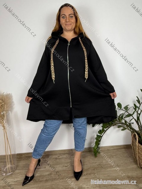 Mikina dlouhá s kapucňou na zips dlhý rukáv dámska nadrozmer (54/56/58 ONE SIZE) TALIANSKA MÓDA IMC251113/DUR 54/56/58 čierna
