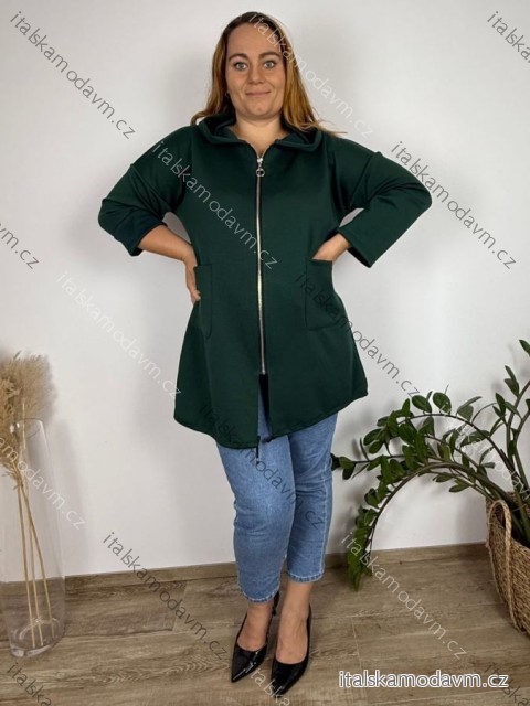 Mikina na zips s kapucňou dlhý rukáv dámske nadrozmer (50/52/54 ONE SIZE) TALIANSKA MÓDA IMC251114/DUR 50/52/54 tmavo smaragdová