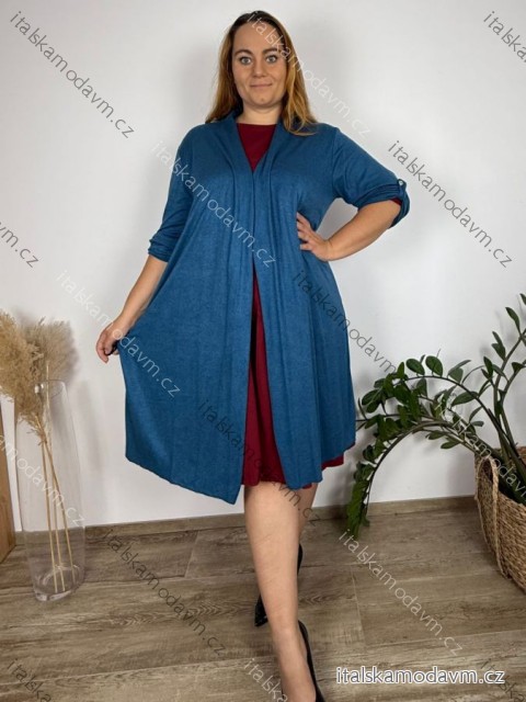 Cardigan dlouhý bavlněný 3/4 dlouhý rukáv dámský nadrozměr (52/54/56 ONE SIZE) ITALSKÁ MÓDA IM425550/DUR