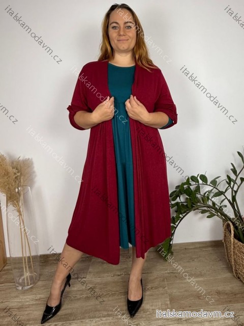 Cardigan dlhý bavlnený 3/4 dlhý rukáv dámsky nadrozmer (52/54/56 ONE SIZE) TALIANSKA MÓDA IM425550/DUR  vínová