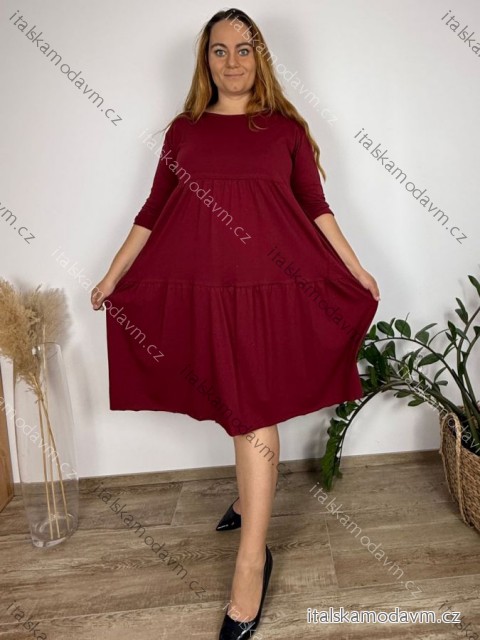 Šaty voľnočasové 3/4 dlhý rukáv dámske nadrozmer (50/52/54 ONE SIZE) TALIANSKA MÓDA IM425563/DUR 50/52/54 vínová