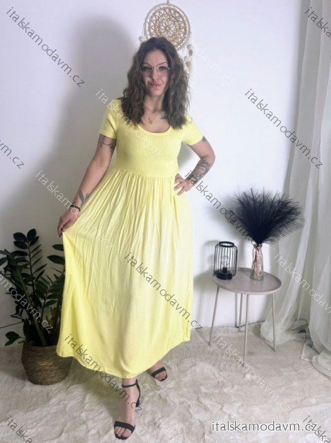 Šaty dlhé voľnočasové krátky rukáv dámske MARIA (XS/S/M ONE SIZE) TALIANSKA MÓDA IMD2525369/DUR žlutá XS/S/M