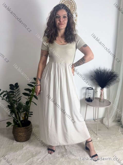 Šaty dlhé voľnočasové krátky rukáv dámske MARIA (XS/S/M ONE SIZE) TALIANSKA MÓDA IMD2525369/DUR béžová XS/S/M