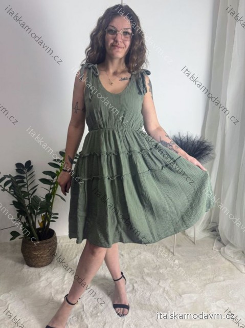 Šaty letný mušelín na ramienka dámske ELIANA (S/M/L ONE SIZE) TALIANSKA MÓDA IMWGS251169/DUR khaki S/M/L
