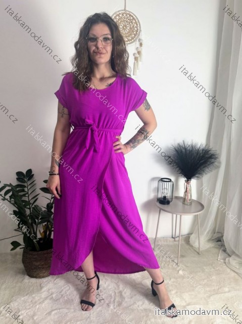 Šaty dlouhé elegantní letní krátký rukáv dámské (S/M/L ONE SIZE) ITALSKÁ MÓDA IM425247/DR