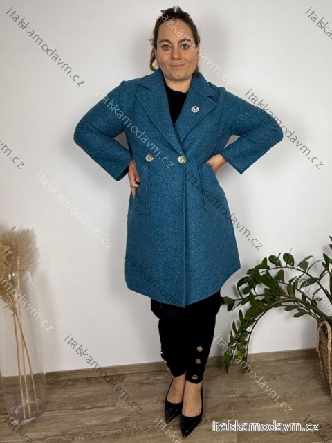 Kabát flaušový beránkový  dlouhý rukáv dámský nadrozměr (50/52/54 ONE SIZE) ITALSKÁ MÓDA IM4251138/DUR