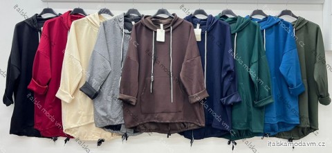 Mikina teplá s kapucňou dlhý rukáv dámska nadrozmer (54/56/58 ONE SIZE) TALIANSKA MÓDA IM425575