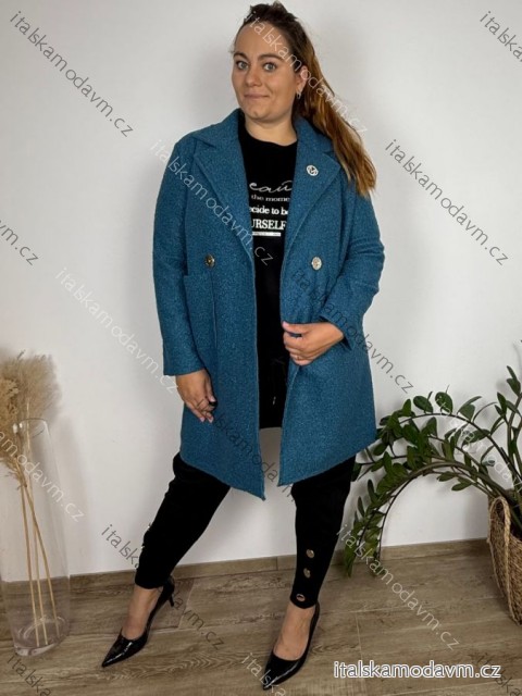 Kabát flaušový baránkový dlhý rukáv dámsky nadrozmer (50/52/54 ONE SIZE) TALIANSKA MÓDA IM4251138