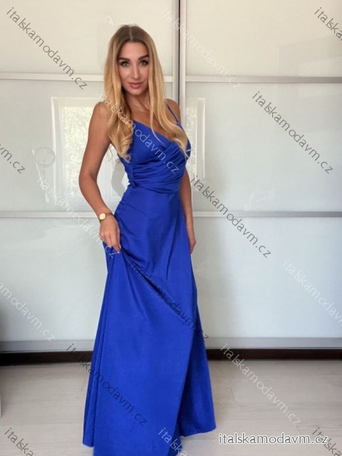 Šaty dlouhé společenské saténové na ramínka dámské ALESSIA (XS/S/M ONE SIZE) ITALSKá MODA IMSP255888/DU -   modrá kráľovská -   S / M
