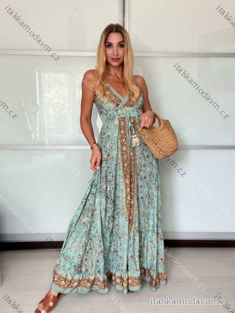 Šaty letné na ramienka dámske (S/M ONE SIZE) INDICKÁ MÓDA IMPEM22G69-5/DUR -   tyrkysová -   S / M