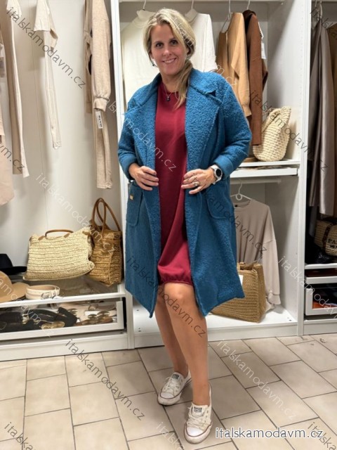 Kabát flaušový baránok dámsky nadrozmer (46/48/50 ONE SIZE) TALIANSKA MóDA IM3251113/DU 46/48/50 modrá petrolejová