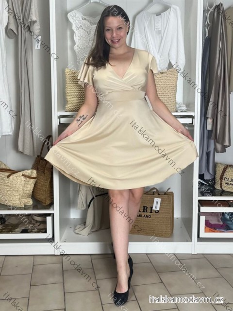 Šaty společenské elegantní krátký rukáv dámské (S/M/L ONE SIZE) ITALSKÁ MÓDA IMPSH251111/DU