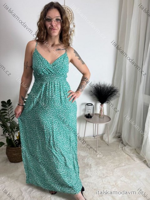 Šaty dlhé letné na ramienka dámske nadrozmer BELLA (M/L - XL/XXL ONE SIZE) IMWGD25V084/DUR zelená M/L