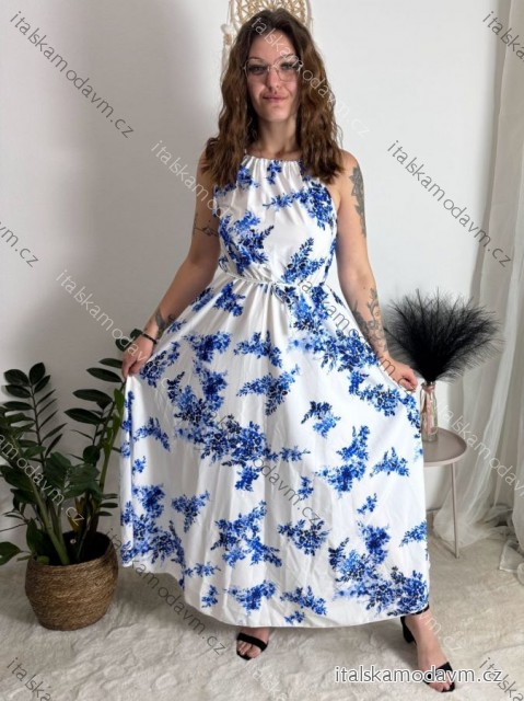 Šaty dlouhé letní elegantní bez rukávu dámské (S/M/L ONE SIZE) ITALSKÁ MÓDA IMPBB24P9741/DUR modrá S/M/L