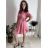 Šaty košeľové letné s opaskom 3/4 dlhý rukáv dámske AGATA (S/M/L ONE SIZE) TALIANSKA MÓDA IMWCP251878/DU růžová S/M/L