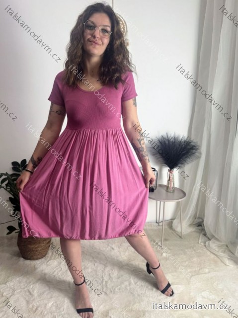 Šaty krtké letné krátky rukáv dámske (S/M/L ONE SIZE) TALIANSKA MÓDA IM425MARIA-L/DUR starorůžová S/M/L