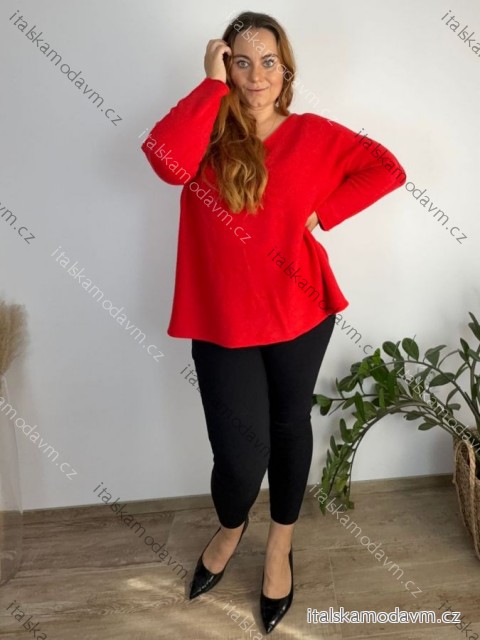 Sveter úpletový tenký dlhý rukáv dámsky VILEMINA  (54/56/58 ONE SIZE) TALIANSKA MÓDA IM425558/DUR 54/56/58 červená