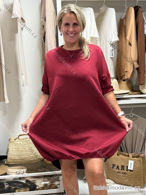 Šaty voľnočasové 3/4 rukáv dámske nadrozmer (54/56/58 ONE SIZE) TALIANSKA MÓDA IM4251137/DR 54/56/58 vínová