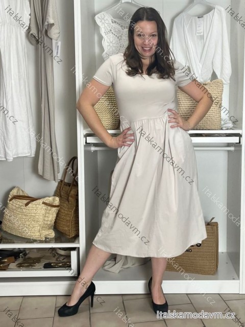 Šaty dlhé letné oversize krátky rukáv dámske (S/M/L ONE SIZE) TALIANSKA MÓDA IMWAD251395/DU S/M/L béžová