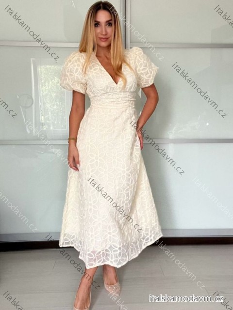 Šaty dlhé elegantný letný krátky rukáv dámske SIREINA (S/M/L ONE SIZE) TALIANSKA MÓDA IMPOC256565/DUR S/M/L béžová