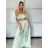 Súprava elegantný top krátky rukáv a nohavice dlhé dámske VERONA (S/M/L ONE SIZE) TALIANSKA MÓDA IMPOC2510102 S/M/L svetlo mintová