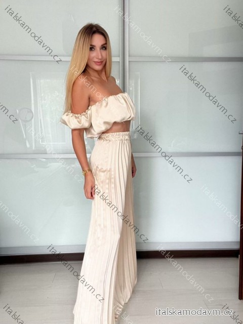 Souprava elegantní top krátký rukáv a kalhoty dlouhé dámské VERONA (S/M/L ONE SIZE) ITALSKÁ MÓDA IMPOC2510102 S/M/L béžová