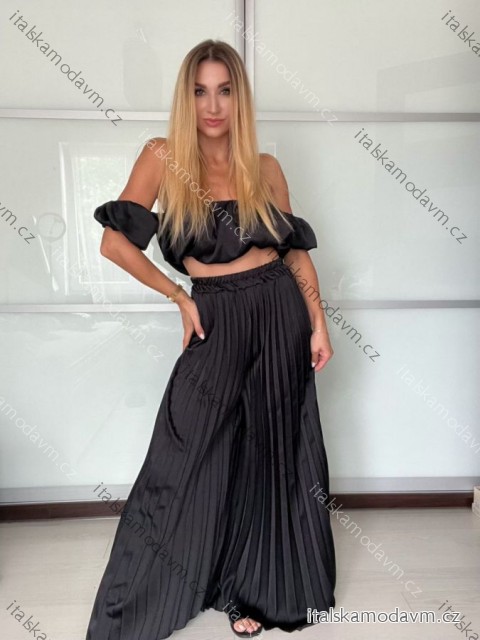 Souprava elegantní top krátký rukáv a kalhoty dlouhé dámské VERONA (S/M/L ONE SIZE) ITALSKÁ MÓDA IMPOC2510102 S/M/L Černá