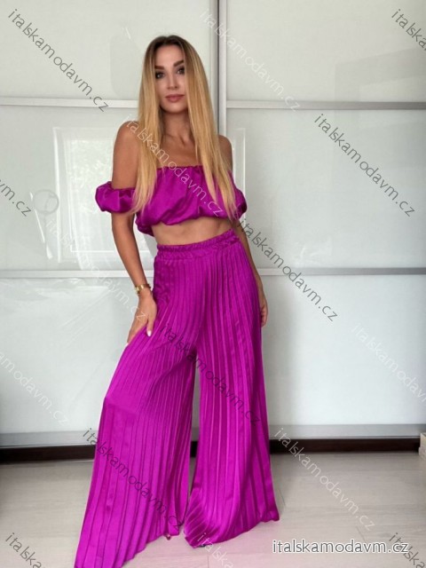 Souprava elegantní top krátký rukáv a kalhoty dlouhé dámské VERONA (S/M/L ONE SIZE) ITALSKÁ MÓDA IMPOC2510102 S/M/L růžová fuchsiová