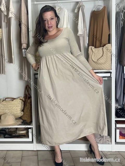 Šaty voľnočasové dlouhý rukáv dámske VIVA (S/M/L ONE SIZE) TALIANSKA MÓDA IMSM2511125/DUR S/M/L béžová