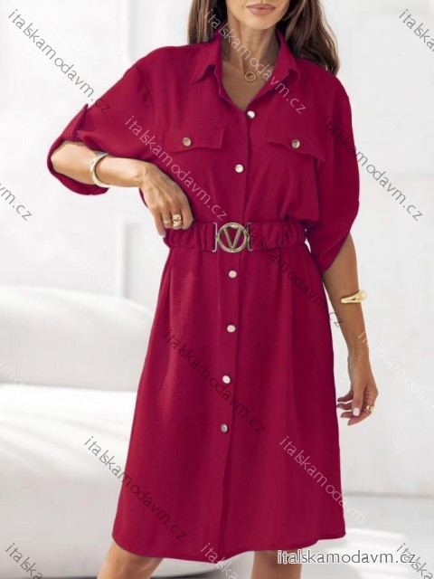 Šaty košeľové s opaskom 3/4 dlhý rukáv dámske (XS/S/M ONE SIZE) TALIANSKA MÓDA IMD25102