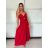 Šaty dlhé elegantné letné na ramienka dámske DIXIE  (S/M/L ONE SIZE) TALIANSKA MÓDA IMWHD252130/DUR S/M/L červená