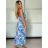 Šaty dlhé letné citrónky lemon, kvetované na ramienka dámske DIXIE (XS/S/M ONE SIZE) TALIANSKA MÓDA IMWHD252134-1/DUR XS/S/M modrá