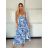 Šaty dlhé letné citrónky lemon, kvetované na ramienka dámske DIXIE (XS/S/M ONE SIZE) TALIANSKA MÓDA IMWHD252134-1/DUR XS/S/M modrá