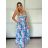 Šaty dlhé letné citrónky lemon, kvetované na ramienka dámske DIXIE (XS/S/M ONE SIZE) TALIANSKA MÓDA IMWHD252134-1/DUR XS/S/M modrá