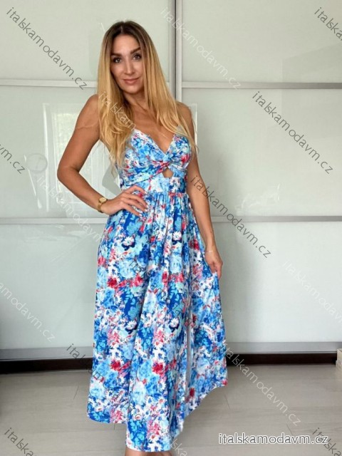 Šaty dlhé letné citrónky lemon, kvetované na ramienka dámske DIXIE (XS/S/M ONE SIZE) TALIANSKA MÓDA IMWHD252134-1/DUR