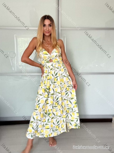 Šaty dlhé letné citrónky lemon, kvetované na ramienka dámske DIXIE (XS/S/M ONE SIZE) TALIANSKA MÓDA IMWHD252134-5/DUR