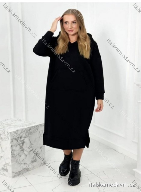 Šaty mikinové teplé oversize volnočasové  s kapucňou dlhý rukáv dámske nadrozměr (2XL/3XL ONE SIZE) TALIANSKÁ MÓDA IMD23789