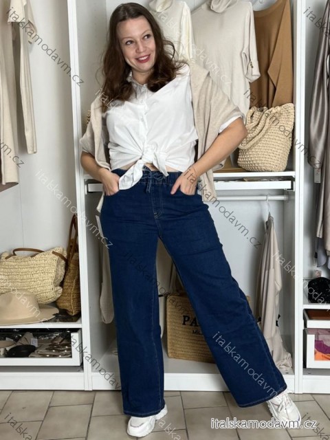 Rifle široké nohavice dlhé dámske nadrozměr FLOW  (XS-2XL) MOG252075/DU L modrá