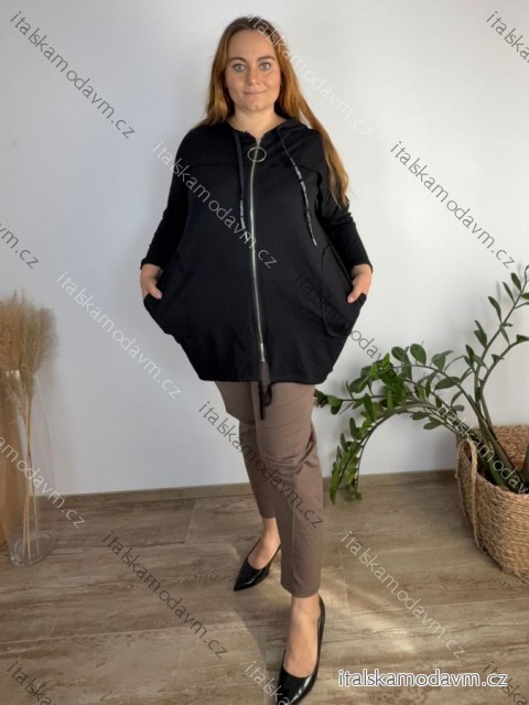Mikina oversize na zip s kapucí dlouhý rukáv dámská nadrozměr BEATA (54/56/58 ONE SIZE) ITALSKÁ MÓDA IM423572/DR