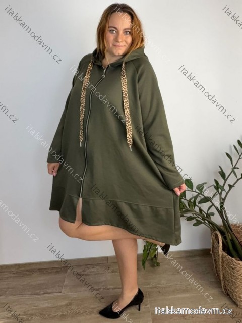 Mikina predĺžená s kapucňou na zips dlhý rukáv dámska nadrozmer ZITA  (54/56/58 ONE SIZE) TALIANSKA MÓDA IMC25394/DR 54/56/58 zelená khaki