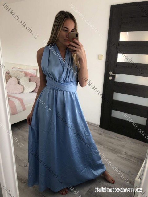 Šaty dlhé saténové s variabilným zaväzovaním letné dámske (S/M/L ONE SIZE) TALIANSKA MÓDA IMM2250677/DRU svetlo ružová