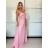 Šaty dlouhé společenské saténové na ramínka dámské ALESSIA (XS/S/M ONE SIZE) ITALSKá MODA IMSP255888