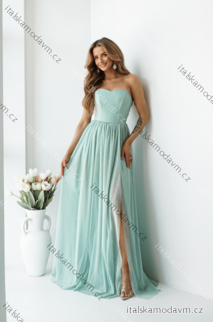 Šaty dlouhé carmen společenské třpytivé dámské (34-42) POLSKÁ MÓDA PMLWD25CECYLIA1 zelená olivová 36